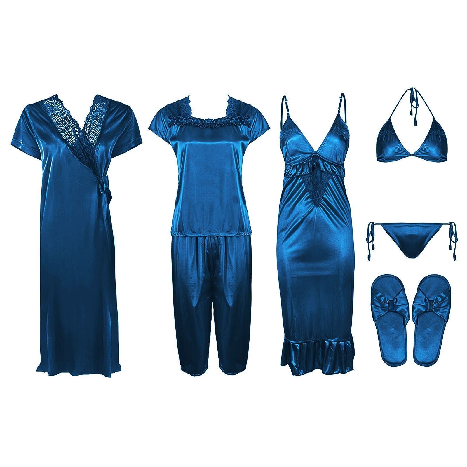 Royal Blue 1 / One Size Ladies Satin Nightwear Set / Pyjama Set The Orange Tags