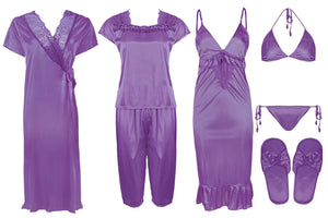 Light Purple 1 / One Size Ladies Satin Nightwear Set / Pyjama Set The Orange Tags