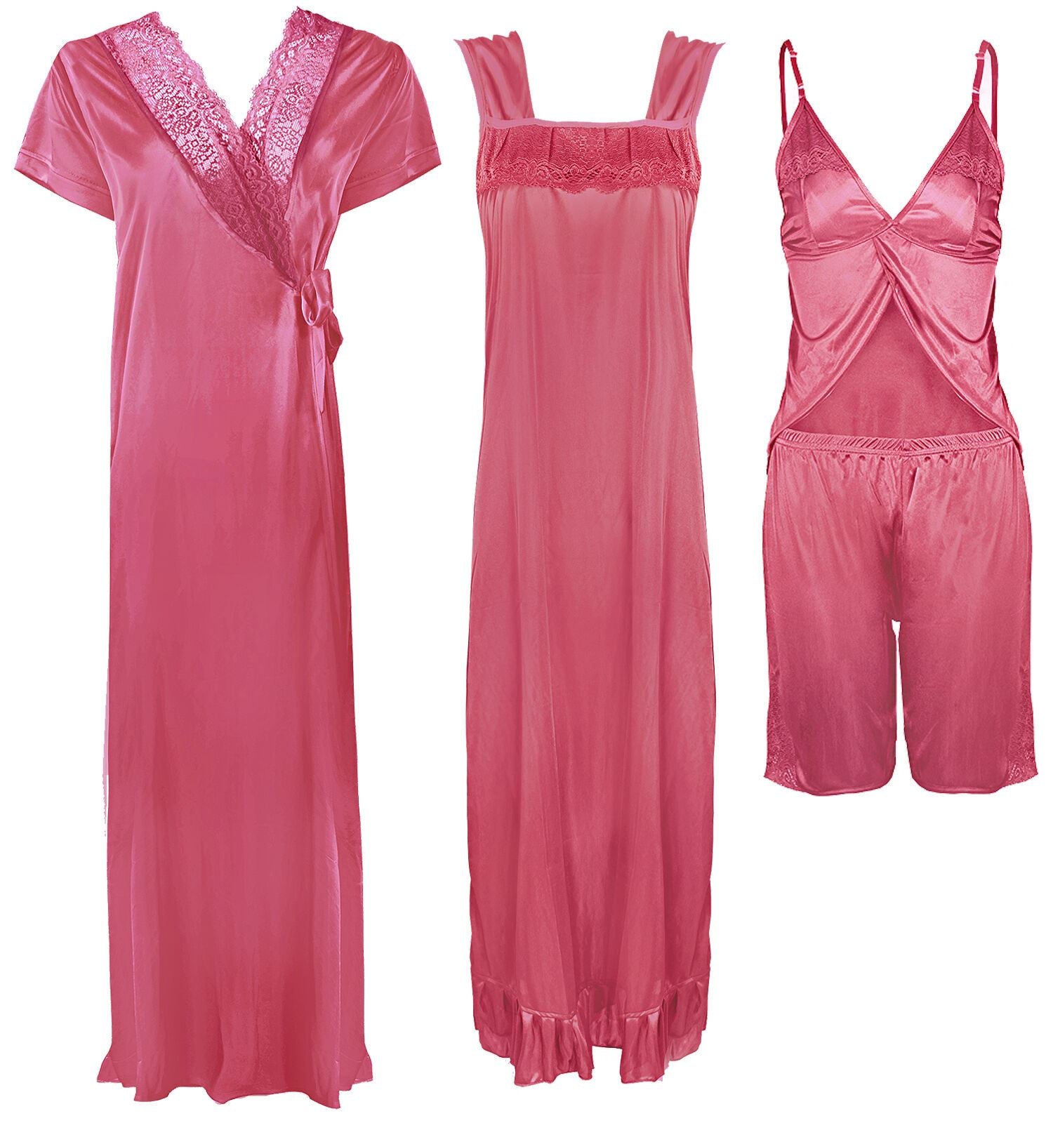 Pink / One Size Ladies Satin Nightwear Set / Pyjama Set The Orange Tags