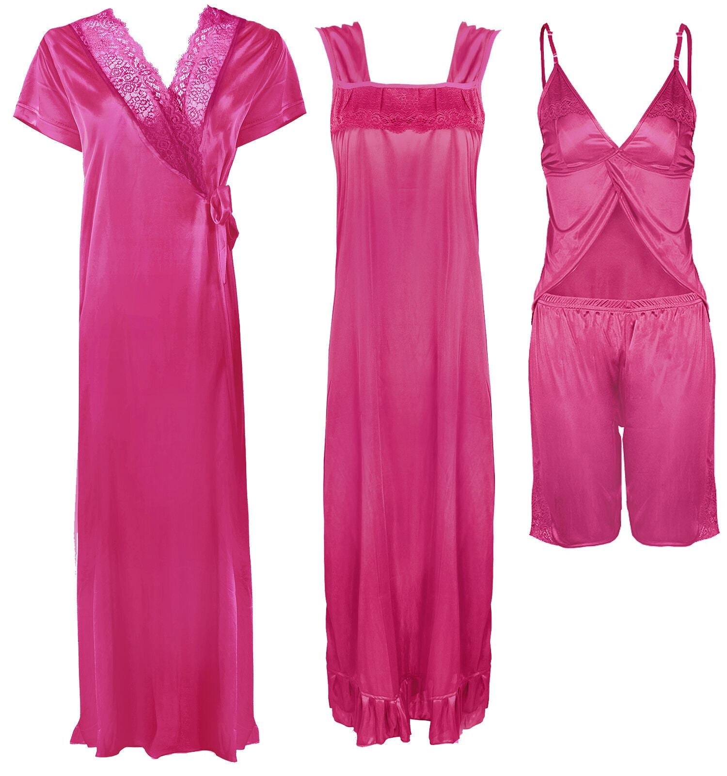 Hot Pink / One Size Ladies Satin Nightwear Set / Pyjama Set The Orange Tags