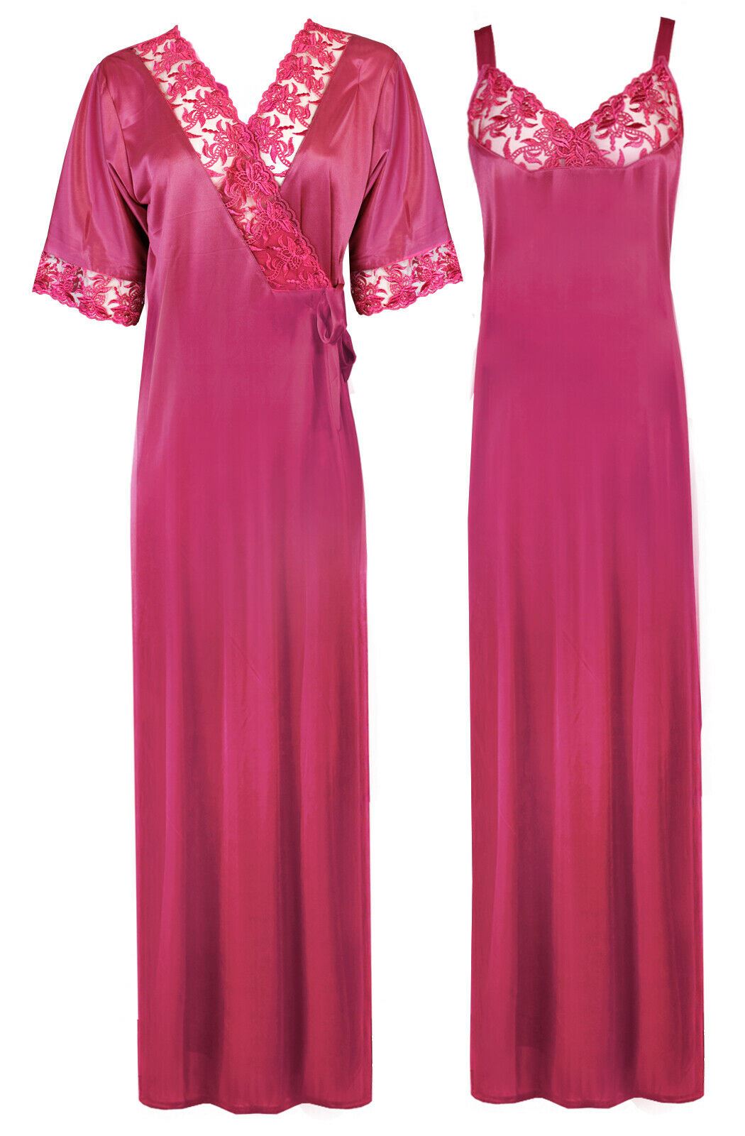 Pink / XL Woman's Satin Nighty With Robe 2 Pcs Set The Orange Tags