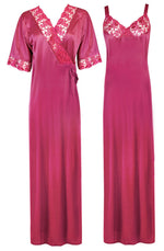 Načíst obrázek do prohlížeče Galerie, Pink / XL Woman&#39;s Satin Nighty With Robe 2 Pcs Set The Orange Tags
