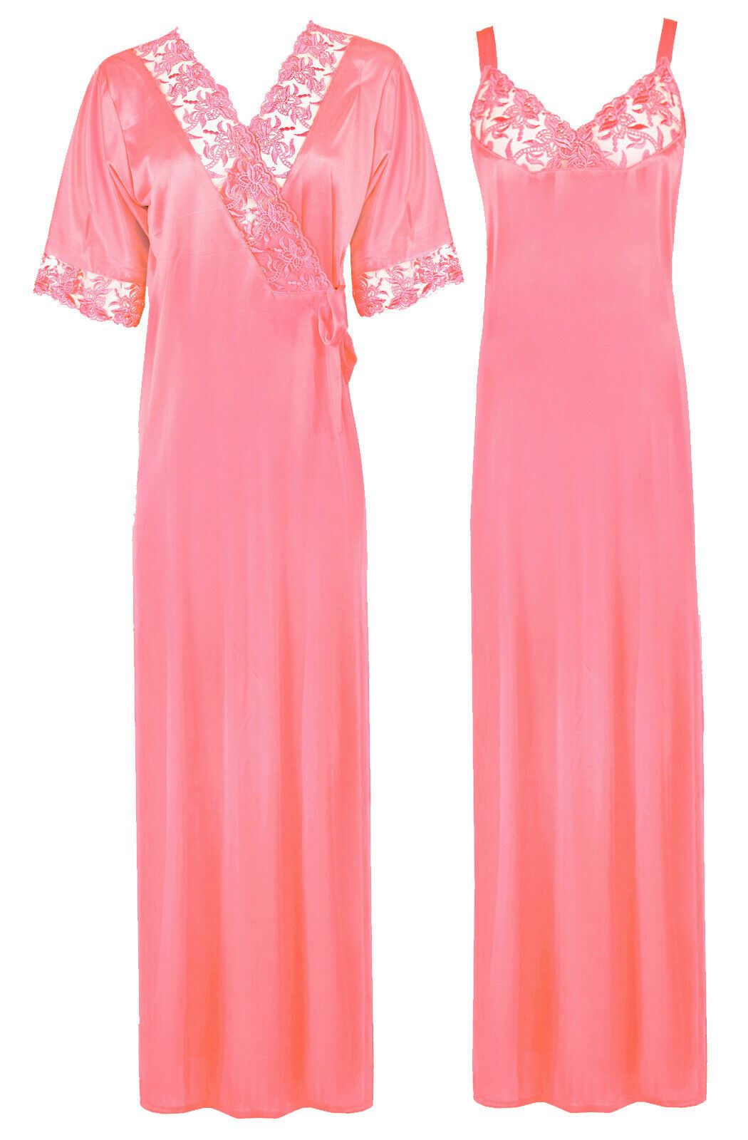 Pink 1 / XL Woman's Satin Nighty With Robe 2 Pcs Set The Orange Tags