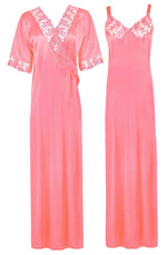 Načíst obrázek do prohlížeče Galerie, Pink 1 / XL Woman&#39;s Satin Nighty With Robe 2 Pcs Set The Orange Tags
