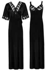 Load image into Gallery viewer, Black / XL Woman&#39;s Satin Nighty With Robe 2 Pcs Set The Orange Tags
