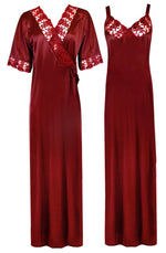 Charger l&#39;image dans la galerie, Ruby / XL Woman&#39;s Satin Nighty With Robe 2 Pcs Set The Orange Tags
