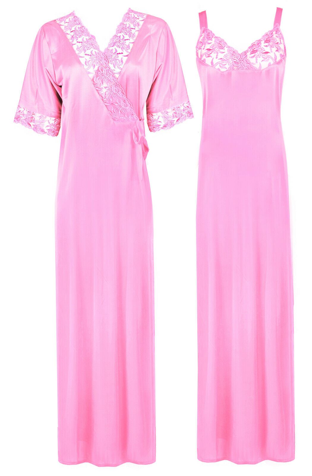 Baby Pink / XL Woman's Satin Nighty With Robe 2 Pcs Set The Orange Tags
