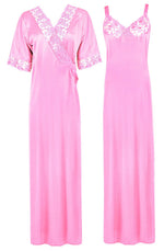 Afbeelding in Gallery-weergave laden, Baby Pink / XL Woman&#39;s Satin Nighty With Robe 2 Pcs Set The Orange Tags
