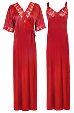 Загрузить изображение в средство просмотра галереи, Red / XL Woman&#39;s Satin Nighty With Robe 2 Pcs Set The Orange Tags
