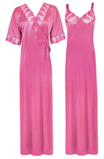 Charger l&#39;image dans la galerie, Rose / XL Woman&#39;s Satin Nighty With Robe 2 Pcs Set The Orange Tags
