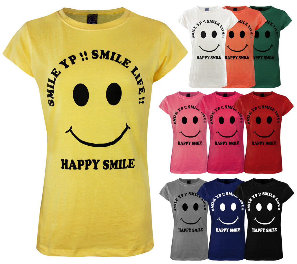 HAPPY SMILE Round Neck Top T-Shirt The Orange Tags