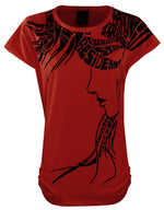 Load image into Gallery viewer, Red 1 / One Size: Regular (8-14) Ladies Girls Cap Sleeve Printed T-Shirt The Orange Tags
