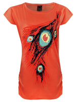Načíst obrázek do prohlížeče Galerie, Coral / One Size: Regular (6-12) Ladies Girls Cap Sleeve Printed T-Shirt The Orange Tags
