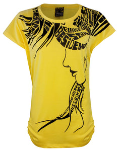 Yellow 1 / One Size: Regular (8-14) Ladies Girls Cap Sleeve Printed T-Shirt The Orange Tags