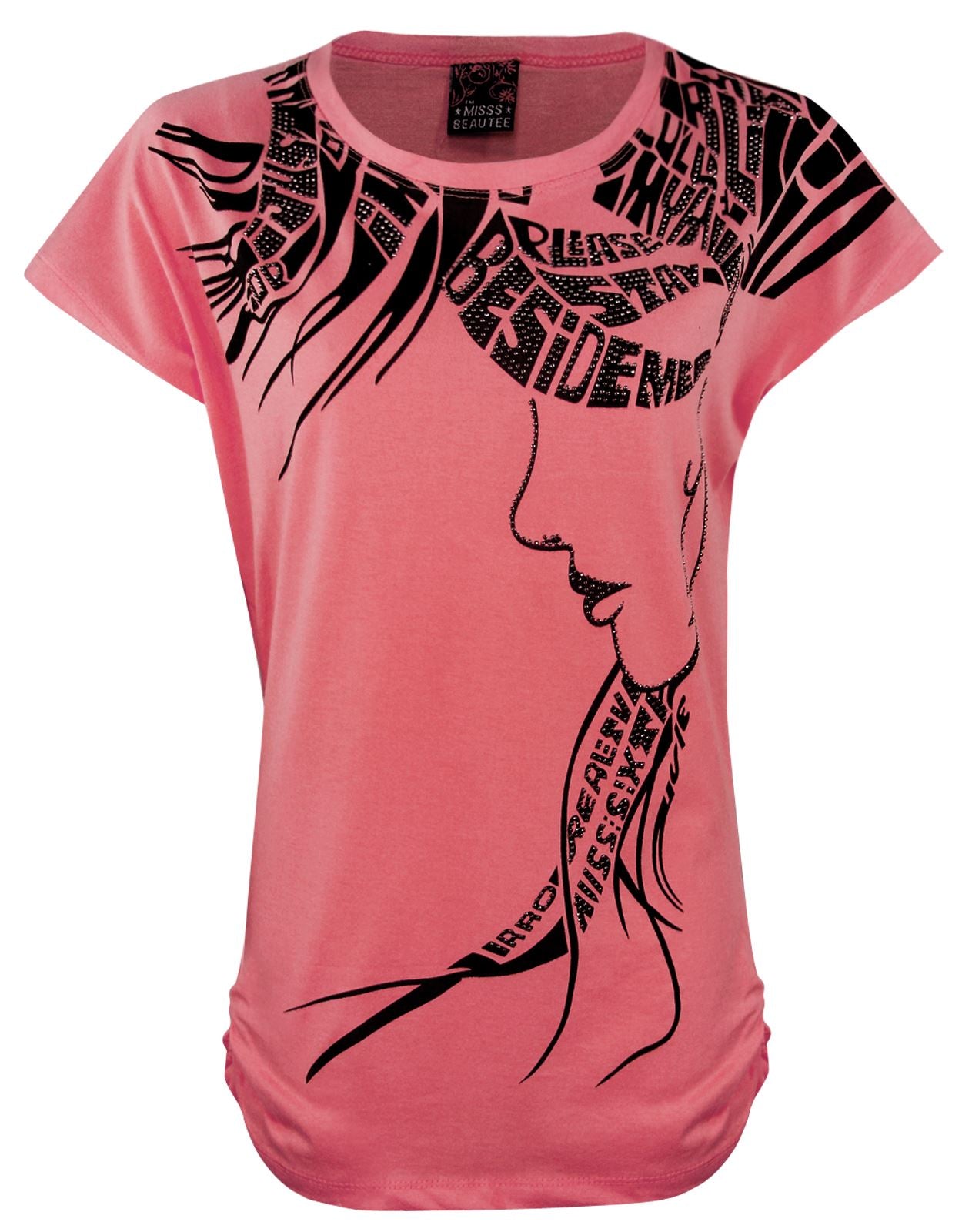 Pink 1 / One Size: Regular (8-14) Ladies Girls Cap Sleeve Printed T-Shirt The Orange Tags