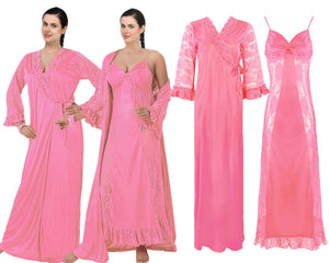 Baby Pink / One Size Sexy Satin Lace Nightdress With Robe The Orange Tags