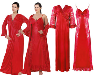 Red / One Size Sexy Satin Lace Nightdress With Robe The Orange Tags
