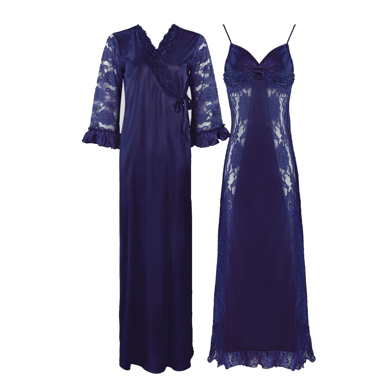 Navy / One Size Sexy Satin Lace Nightdress With Robe The Orange Tags