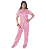 Afbeelding in Gallery-weergave laden, Rose / One Size 3 Pcs Satin Pyjama Set with Bedroom Slippers The Orange Tags
