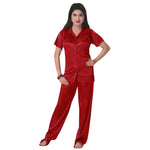 Load image into Gallery viewer, Red / One Size 3 Pcs Satin Pyjama Set with Bedroom Slippers The Orange Tags
