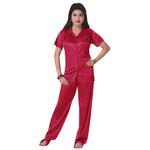 Load image into Gallery viewer, Cerise / One Size 3 Pcs Satin Pyjama Set with Bedroom Slippers The Orange Tags
