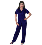 Load image into Gallery viewer, Navy / One Size 3 Pcs Satin Pyjama Set with Bedroom Slippers The Orange Tags
