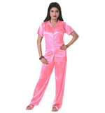 Charger l&#39;image dans la galerie, Baby Pink / One Size 3 Pcs Satin Pyjama Set with Bedroom Slippers The Orange Tags
