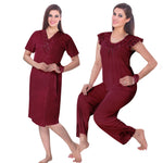 Načíst obrázek do prohlížeče Galerie, Deep Red / One Size 3 Pcs Pyjama Set With Robe The Orange Tags
