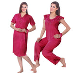 Afbeelding in Gallery-weergave laden, Fuchsia / One Size 3 Pcs Pyjama Set With Robe The Orange Tags
