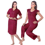 Afbeelding in Gallery-weergave laden, Wine / One Size 3 Pcs Pyjama Set With Robe The Orange Tags
