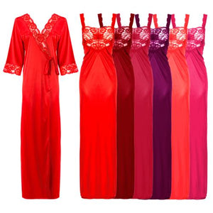 Satin Long Lace Nightie with Robe The Orange Tags