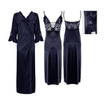 Load image into Gallery viewer, Navy / L Sexy Corset Satin Short Nighty with Long Robe The Orange Tags
