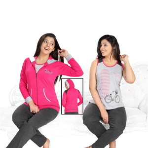 Pink / M Jogging Sweatshirt with Hood and Pyjama 3 Pcs Set The Orange Tags