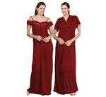 Charger l&#39;image dans la galerie, Deep Red / One Size Off Shoulder Satin Nighty With Robe The Orange Tags
