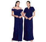 Load image into Gallery viewer, Navy / One Size Off Shoulder Satin Nighty With Robe The Orange Tags
