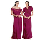 Charger l&#39;image dans la galerie, Cerise / One Size Off Shoulder Satin Nighty With Robe The Orange Tags
