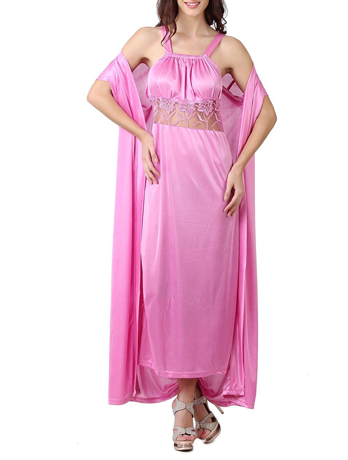 Pink / One Size Sexy Bridal Satin Nighty With Robe The Orange Tags