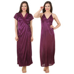 Načíst obrázek do prohlížeče Galerie, Dark Purple / 8-14 Satin Nightwear Set Nighty With Dressing Gown/ Robe The Orange Tags
