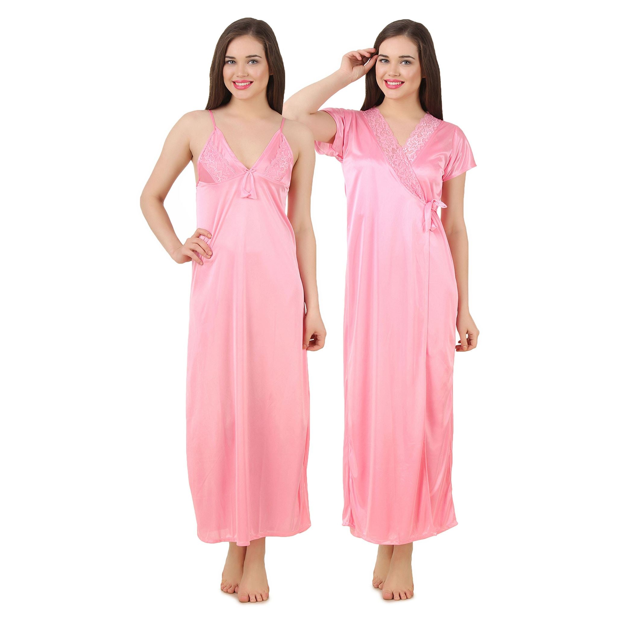 Baby Pink / 8-14 Satin Nightwear Set Nighty With Dressing Gown/ Robe The Orange Tags