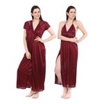 Load image into Gallery viewer, Deep Red / One Size Sexy Satin Long Nighty With Robe The Orange Tags
