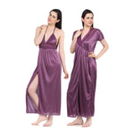 Load image into Gallery viewer, Purple / One Size Sexy Satin Long Nighty With Robe The Orange Tags
