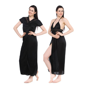 Black / One Size Sexy Satin Long Nighty With Robe The Orange Tags