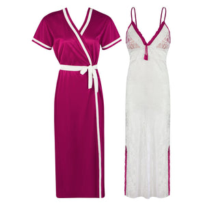 Cerise / One Size Sexy Lace Satin White Nightdress With Robe The Orange Tags