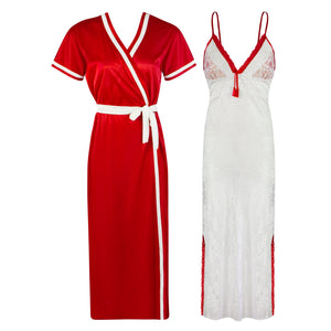 Red / One Size Sexy Lace Satin White Nightdress With Robe The Orange Tags