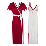 Загрузить изображение в средство просмотра галереи, Deep Red / One Size Sexy Lace Satin White Nightdress With Robe The Orange Tags
