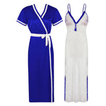 Load image into Gallery viewer, Royal Blue / One Size Sexy Lace Satin White Nightdress With Robe The Orange Tags
