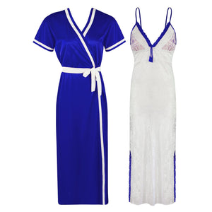Royal Blue / One Size Sexy Lace Satin White Nightdress With Robe The Orange Tags