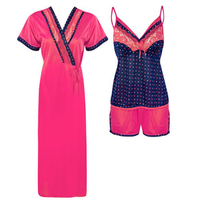 Pink / One Size Satin 3 Pcs Set Top & Shorts The Orange Tags