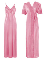 Afbeelding in Gallery-weergave laden, Baby Pink / One Size: Regular Satin Long Strappy Nighty and Robe 2 Pcs Set The Orange Tags
