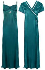 Charger l&#39;image dans la galerie, Teal Style 2 / One Size: Regular Satin Long Strappy Nighty and Robe 2 Pcs Set The Orange Tags

